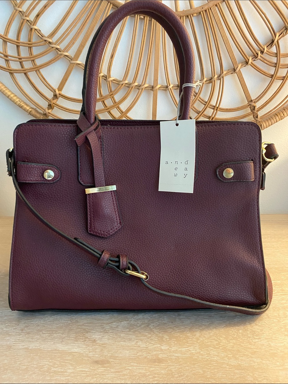 a new day Burgundy Pebbled Satchel with Removable Strap